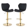 Black Velvet Adjustable Swivel Bar Stools Set Of 2 Modern Counter Height Barstools With Golden Color Base