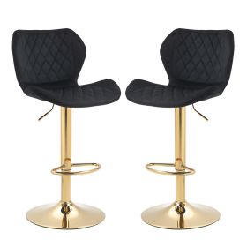 Black Velvet Adjustable Swivel Bar Stools Set Of 2 Modern Counter Height Barstools With Golden Color Base