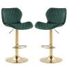 Green Velvet Adjustable Swivel Bar Stools Set Of 2 Modern Counter Height Barstools With Golden Color Base
