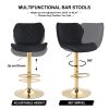 Black Velvet Adjustable Swivel Bar Stools Set Of 2 Modern Counter Height Barstools With Golden Color Base