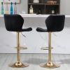 Black Velvet Adjustable Swivel Bar Stools Set Of 2 Modern Counter Height Barstools With Golden Color Base