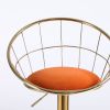 Orange velvet bar chair, pure gold plated, unique design,360 degree rotation, adjustable height,Suitable for dinning room and bar,set of 2