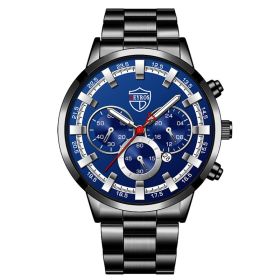 Fashion Mens Watches Luxury Men Sports Gold Stainless Steel Quartz Wrist Watch Man Business Casual Leather Watch часы мужские (Color: Steel Black Silver)