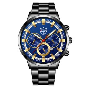 Fashion Mens Watches Luxury Men Sports Gold Stainless Steel Quartz Wrist Watch Man Business Casual Leather Watch часы мужские (Color: Steel Black Gold)